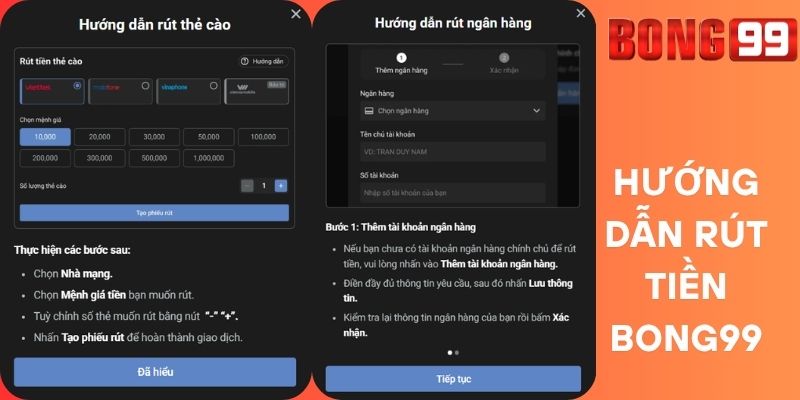 Hướng dẫn rút tiền Bong99